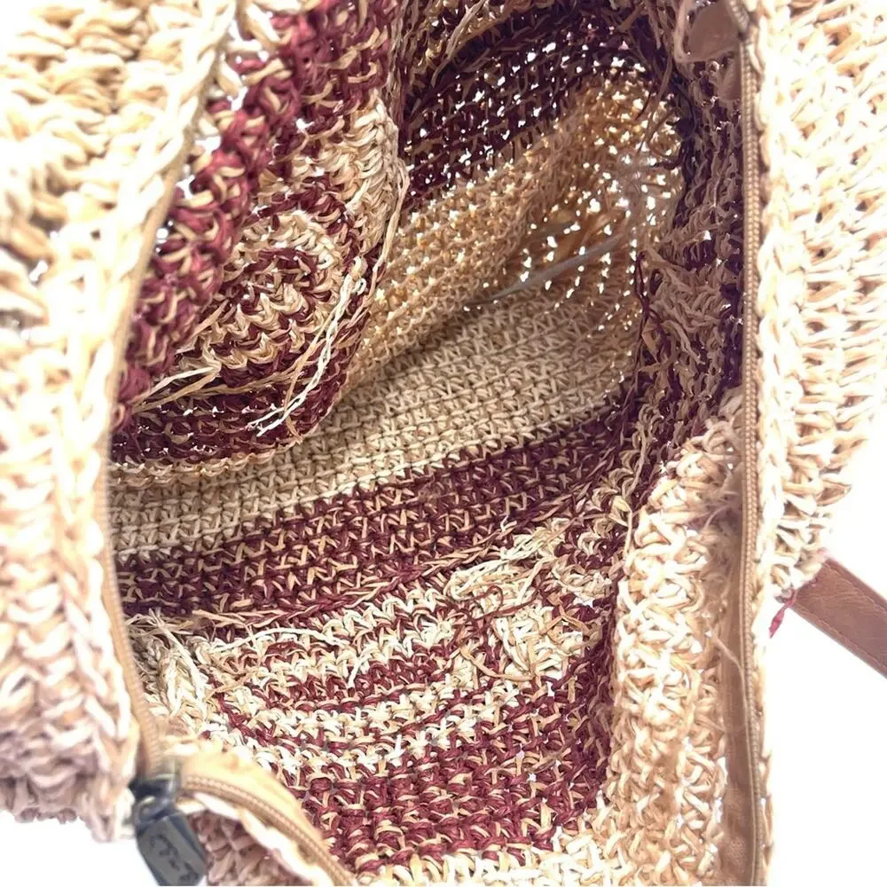 SUN N' SAND - Raffia Tote Bag Boho beach bag NWT faux leather strap